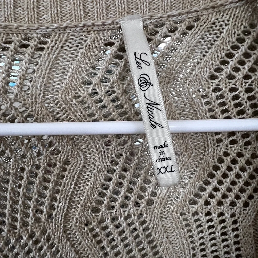 Leo & Nicole Tan Open-Knit Cardigan - Picture 2 of 5